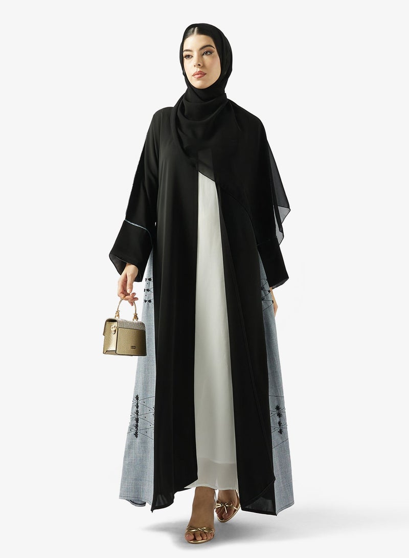 hayas closet Black Embroidered Abaya With Sheila - Image 2